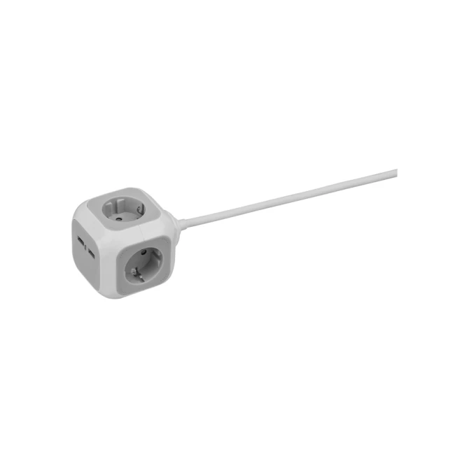 Stekkerblok Brennenstuhl 4 voudig inclusief 2 USB 140cm wit/grijs