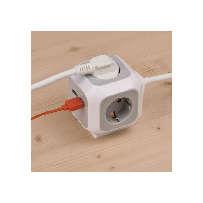 Stekkerblok Brennenstuhl 4 voudig inclusief 2 USB 140cm wit/grijs