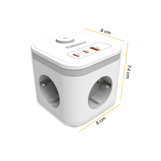 Stekkerblok Fellowes Power Cube F 3 voudig 1xUSB A 2xUSB C 2 meter wit
