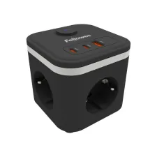 Stekkerblok Fellowes Power Cube F 3vdg 1xUSB A 2xUSB C 2 meter zwart