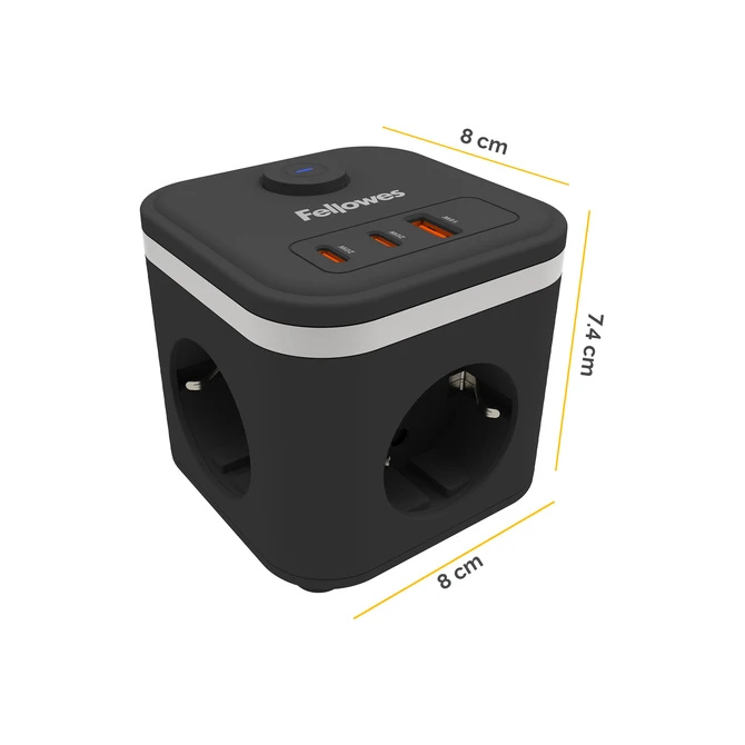 Stekkerblok Fellowes Power Cube F 3vdg 1xUSB A 2xUSB C 2 meter zwart