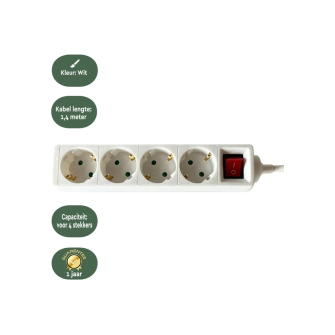 Stekkerdoos BRASQ  4 voudig 1.4 meter wit
