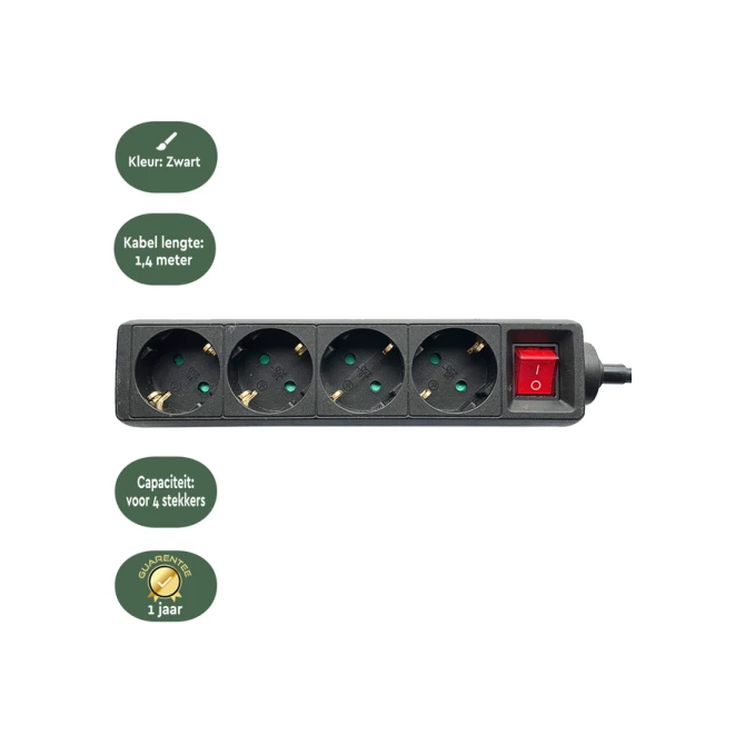 Stekkerdoos BRASQ  4 voudig 1.4 meter zwart