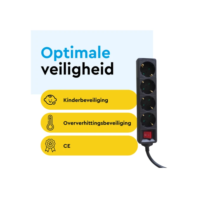 Stekkerdoos BRASQ 4 voudig 5 meter zwart