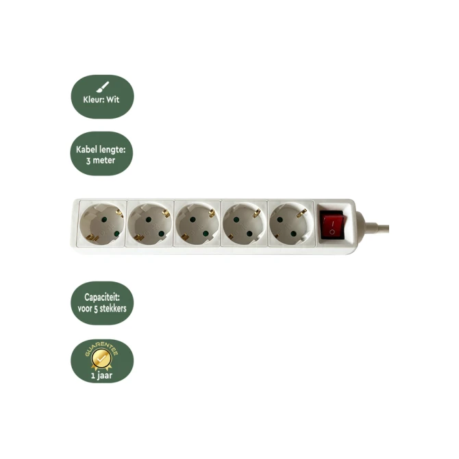 Stekkerdoos BRASQ  5 voudig 3 meter wit