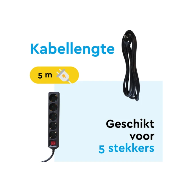 Stekkerdoos BRASQ 5 voudig 5 meter zwart