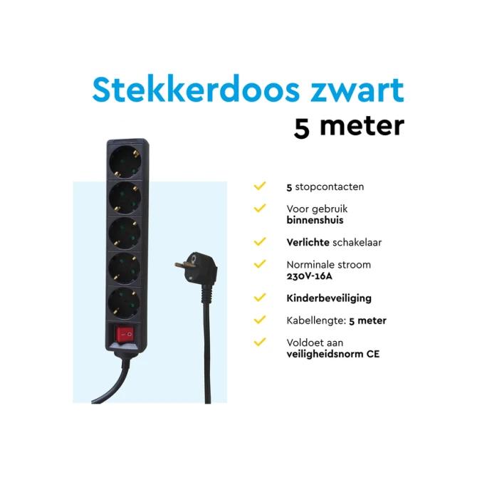 Stekkerdoos BRASQ 5 voudig 5 meter zwart