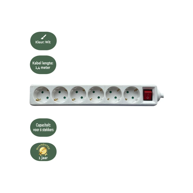Stekkerdoos BRASQ  6 voudig 1.4 meter wit