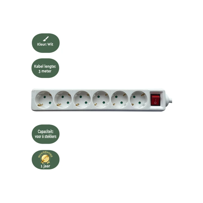 Stekkerdoos BRASQ  6 voudig 3 meter wit