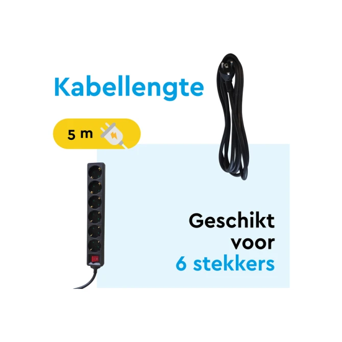 Stekkerdoos BRASQ 6 voudig 5 meter zwart