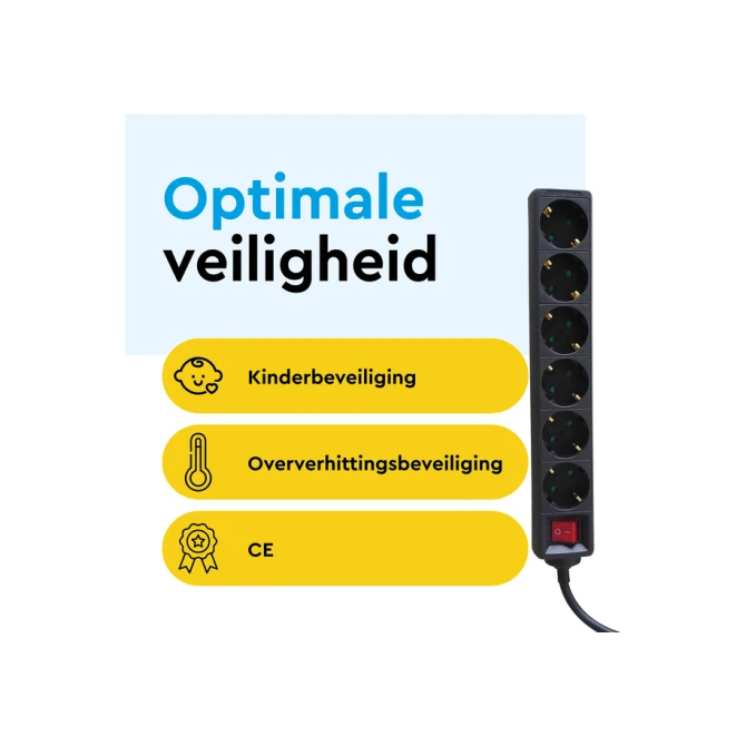 Stekkerdoos BRASQ 6 voudig 5 meter zwart