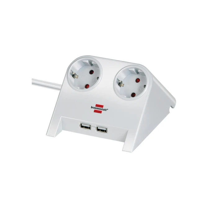 Stekkerdoos Brennenstuhl bureau 2 voudig inclusief 2 USB 1.8m wit