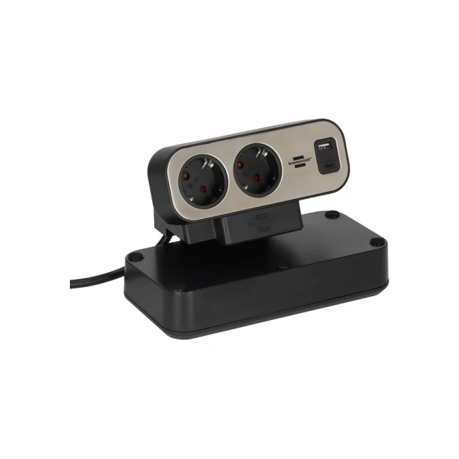 Stekkerdoos Brennenstuhl bureau Estilo 10 voudig inclusief 1 USB C, 1 USB A, 2 meter zilver/zwart