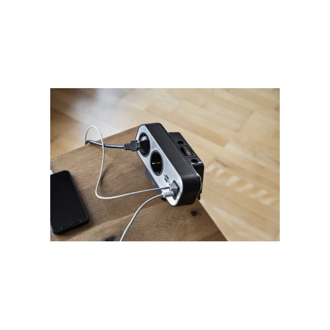 Stekkerdoos Brennenstuhl bureau Estilo 10 voudig inclusief 1 USB C, 1 USB A, 2 meter zilver/zwart