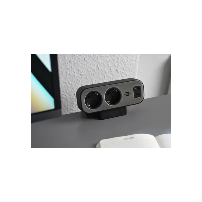 Stekkerdoos Brennenstuhl bureau Estilo 10 voudig inclusief 1 USB C, 1 USB A, 2 meter zilver/zwart