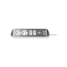 Stekkerdoos Brennenstuhl bureau Estilo 4 voudig inclusief 2 USB 2 meter wit/zilver Stekkerdoos Brennenstuhl bureau Estilo 4 voudig inclusief 2 USB 2 meter wit/zilver