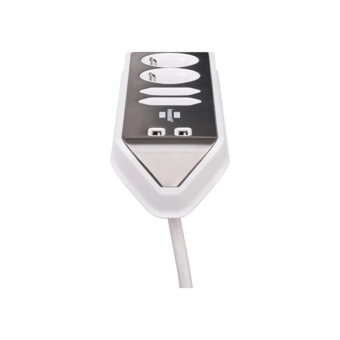 Stekkerdoos Brennenstuhl bureau Estilo 4 voudig inclusief 2 USB 2 meter wit/zilver