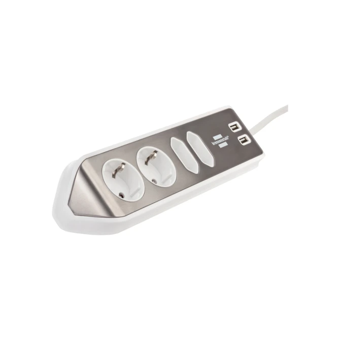 Stekkerdoos Brennenstuhl bureau Estilo 4 voudig inclusief 2 USB 2 meter wit/zilver