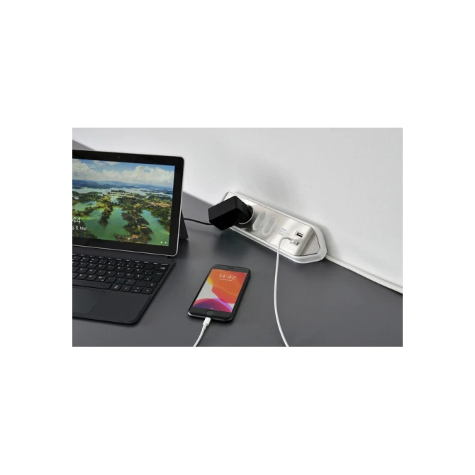 Stekkerdoos Brennenstuhl bureau Estilo 4 voudig inclusief 2 USB 2 meter wit/zilver