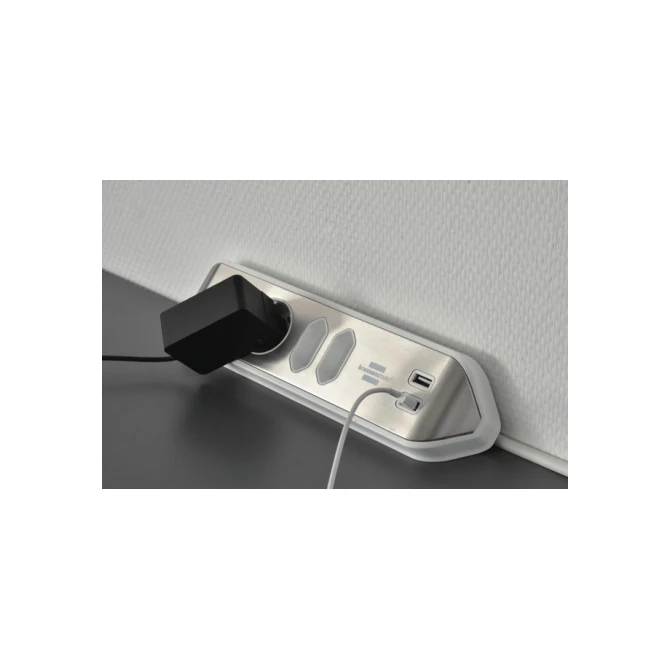 Stekkerdoos Brennenstuhl bureau Estilo 4 voudig inclusief 2 USB 2 meter wit/zilver