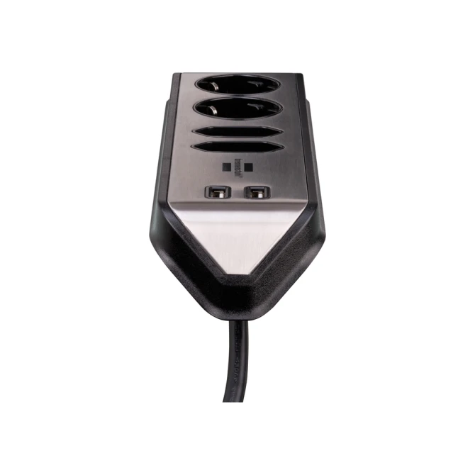 Stekkerdoos Brennenstuhl bureau Estilo 4 voudig inclusief 2 USB 2 meter zwart/zilver