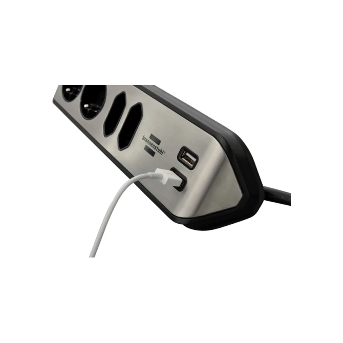 Stekkerdoos Brennenstuhl bureau Estilo 4 voudig inclusief 2 USB 2 meter zwart/zilver