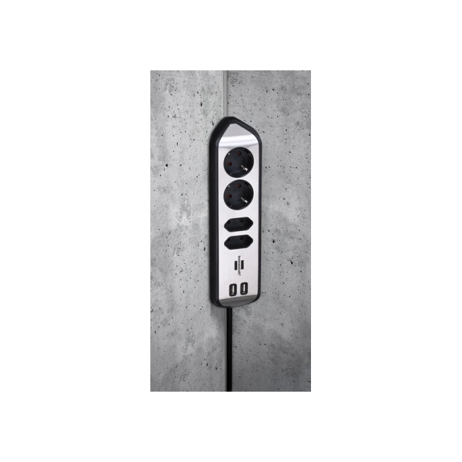 Stekkerdoos Brennenstuhl bureau Estilo 4 voudig inclusief 2 USB 2 meter zwart/zilver