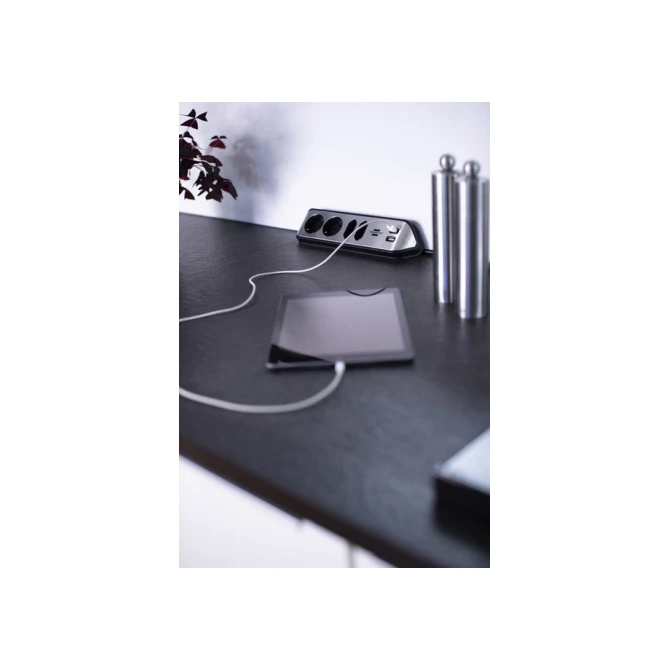 Stekkerdoos Brennenstuhl bureau Estilo 4 voudig inclusief 2 USB 2 meter zwart/zilver