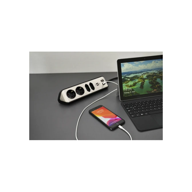 Stekkerdoos Brennenstuhl bureau Estilo 4 voudig inclusief 2 USB 2 meter zwart/zilver