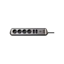 Stekkerdoos Brennenstuhl bureau Estilo 6 voudig inclusief 2 USB 2 meter zwart/zilver Stekkerdoos Brennenstuhl bureau Estilo 6 voudig inclusief 2 USB 2 meter zwart/zilver