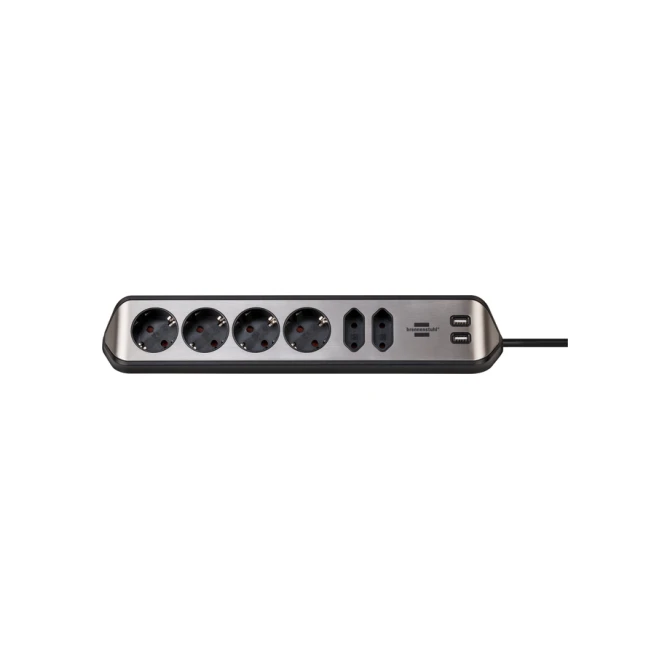 Stekkerdoos Brennenstuhl bureau Estilo 6 voudig inclusief 2 USB 2 meter zwart/zilver
