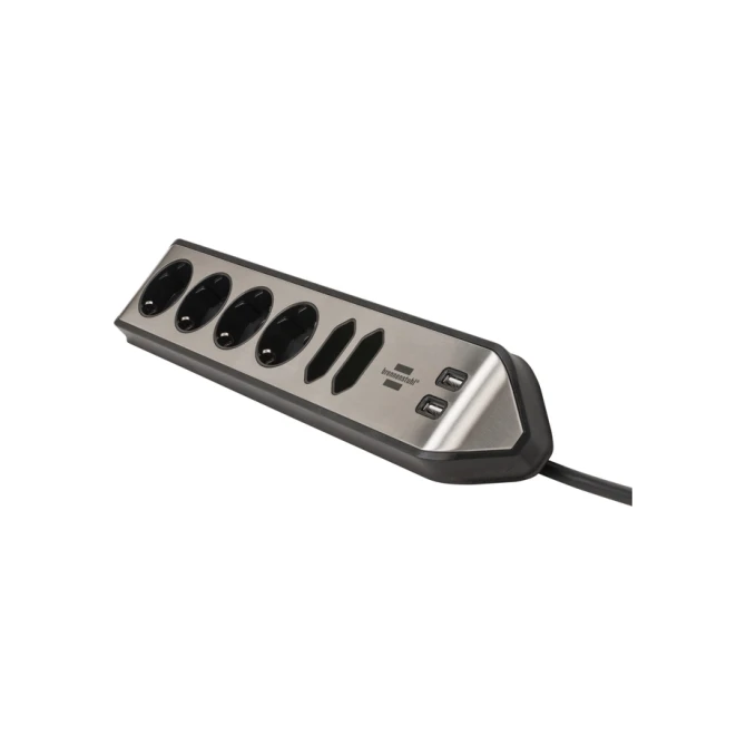 Stekkerdoos Brennenstuhl bureau Estilo 6 voudig inclusief 2 USB 2 meter zwart/zilver