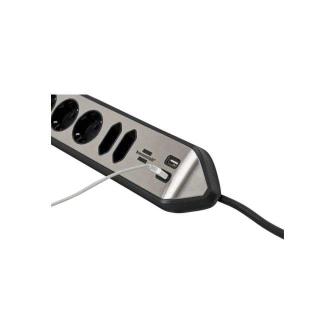 Stekkerdoos Brennenstuhl bureau Estilo 6 voudig inclusief 2 USB 2 meter zwart/zilver