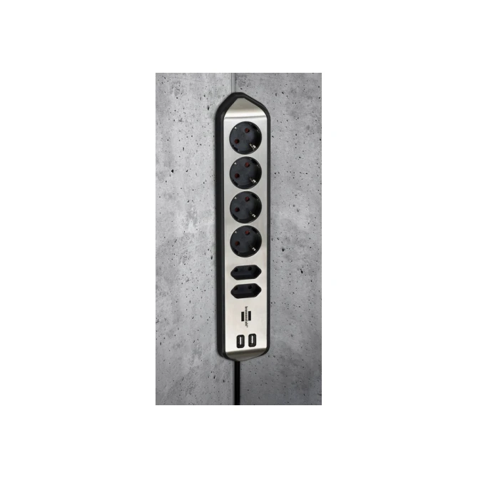 Stekkerdoos Brennenstuhl bureau Estilo 6 voudig inclusief 2 USB 2 meter zwart/zilver