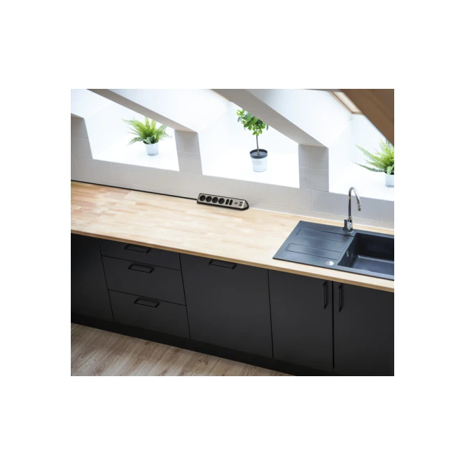 Stekkerdoos Brennenstuhl bureau Estilo 6 voudig inclusief 2 USB 2 meter zwart/zilver
