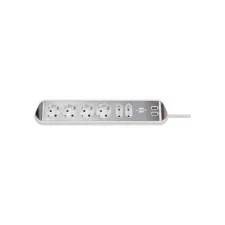 Stekkerdoos Brennenstuhl bureau Estilo 6 voudig inclusief 2 USB 2m meter wit/zilver Stekkerdoos Brennenstuhl bureau Estilo 6 voudig inclusief 2 USB 2m meter wit/zilver