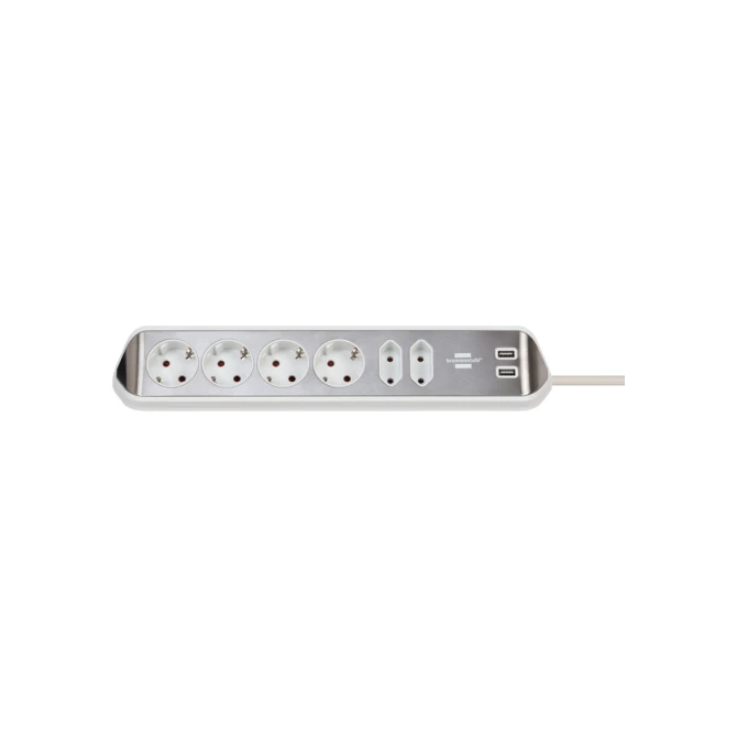 Stekkerdoos Brennenstuhl bureau Estilo 6 voudig inclusief 2 USB 2m meter wit/zilver