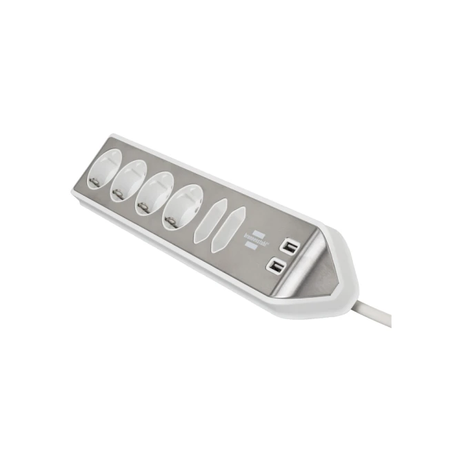 Stekkerdoos Brennenstuhl bureau Estilo 6 voudig inclusief 2 USB 2m meter wit/zilver