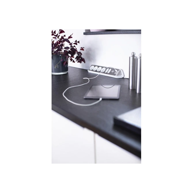 Stekkerdoos Brennenstuhl bureau Estilo 6 voudig inclusief 2 USB 2m meter wit/zilver