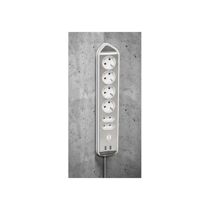 Stekkerdoos Brennenstuhl bureau Estilo 6 voudig inclusief 2 USB 2m meter wit/zilver