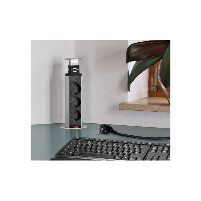 Stekkerdoos Brennenstuhl toren 3 voudig 2 meter zwart/zilver
