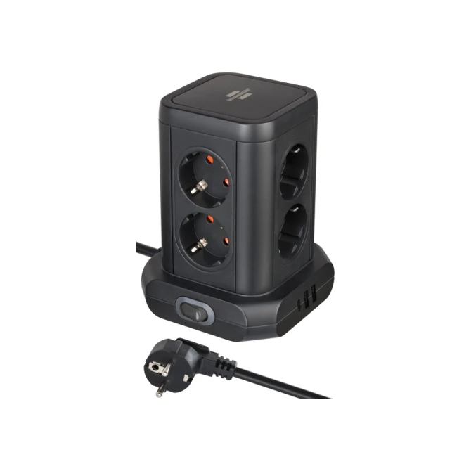 Stekkerdoos Brennenstuhl toren 8 voudig met 2x USB A 1x USB C PD zwart