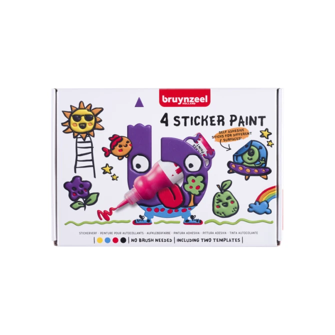 Stickerverf Bruynzeel met 2 sjablonen set à 4 kleuren