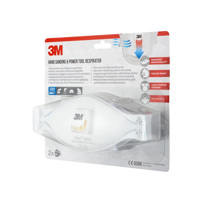 Stofmasker 3M Aura voor schuren 9322 FFP2 met ventiel 2 stuks
