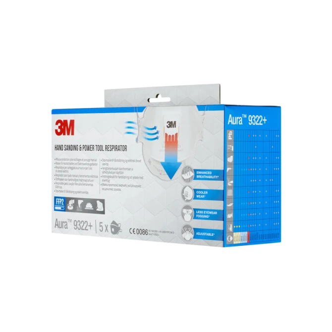 Stofmasker 3M Aura voor schuren 9322+ FFP2 met ventiel 5 stuks