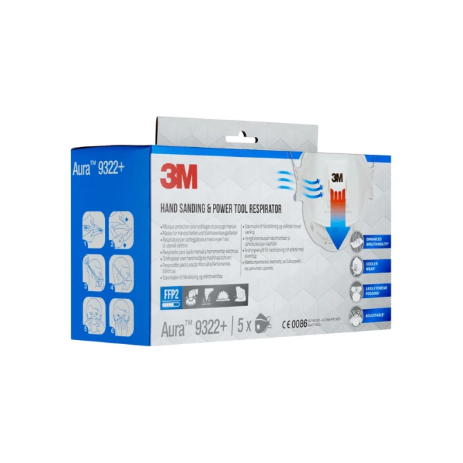 Stofmasker 3M Aura voor schuren 9322+ FFP2 met ventiel 5 stuks