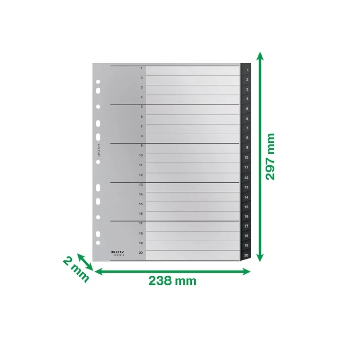 Tabblad Leitz Recycle A4 11-gaats 1-20 extra breed PP Tabblad Leitz Recycle A4 11-gaats 1-20 extra breed PP