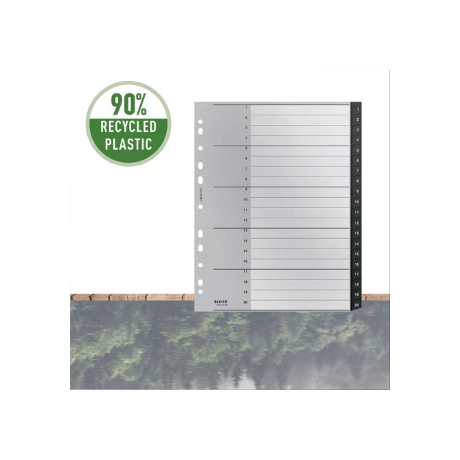 Tabblad Leitz Recycle A4 11-gaats 1-20 extra breed PP Tabblad Leitz Recycle A4 11-gaats 1-20 extra breed PP