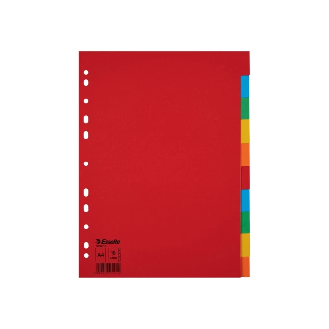 Tabbladen Esselte Economy A4 10-delig karton 11-rings assorti
