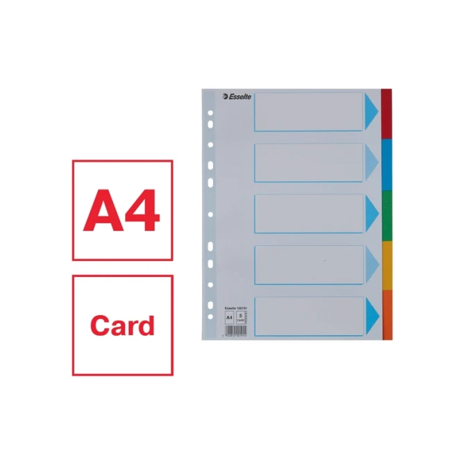 Tabbladen Esselte Standaard A4 5-delig karton 11-rings met voorblad assorti